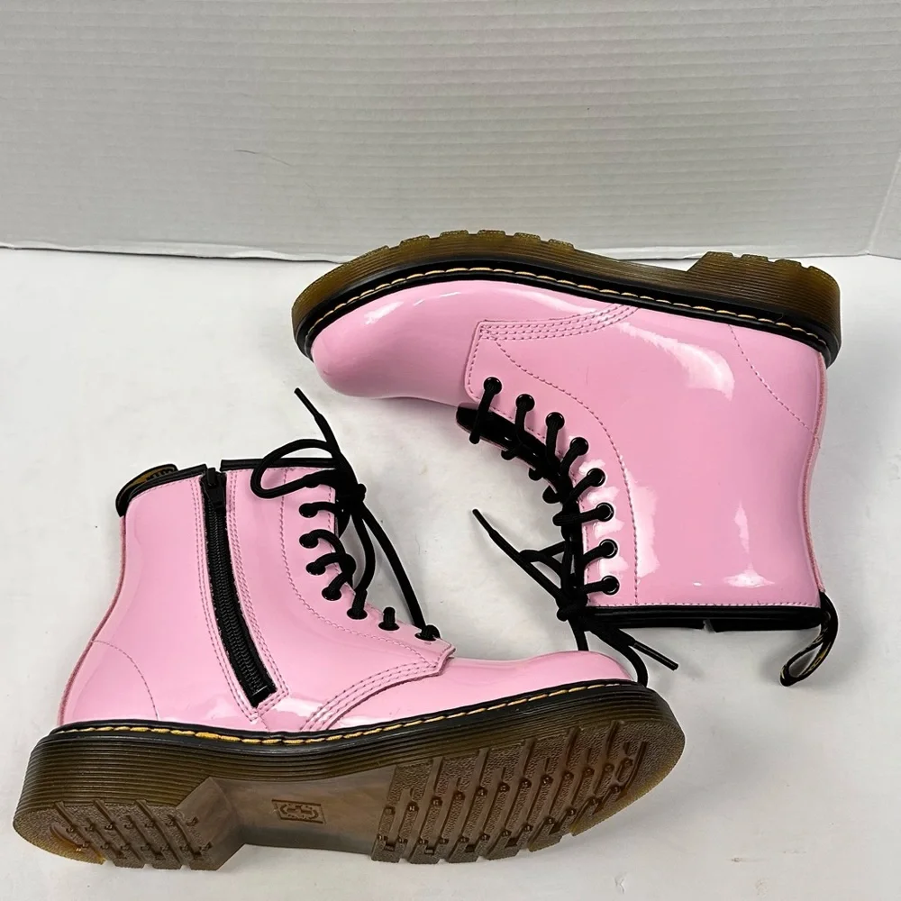 Dr. Martens Kids Glossy Pink Lace-Up Combat Boots